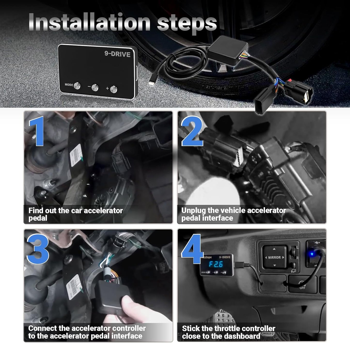 Throttle Response Controller 9 Drive Mode, 9 Drive Throttle Controller Automotive Electronic Acceleration Controller Compatible with Dodge Challenger Ram Cherokee KK Wrangler JK Maserati Ghibli