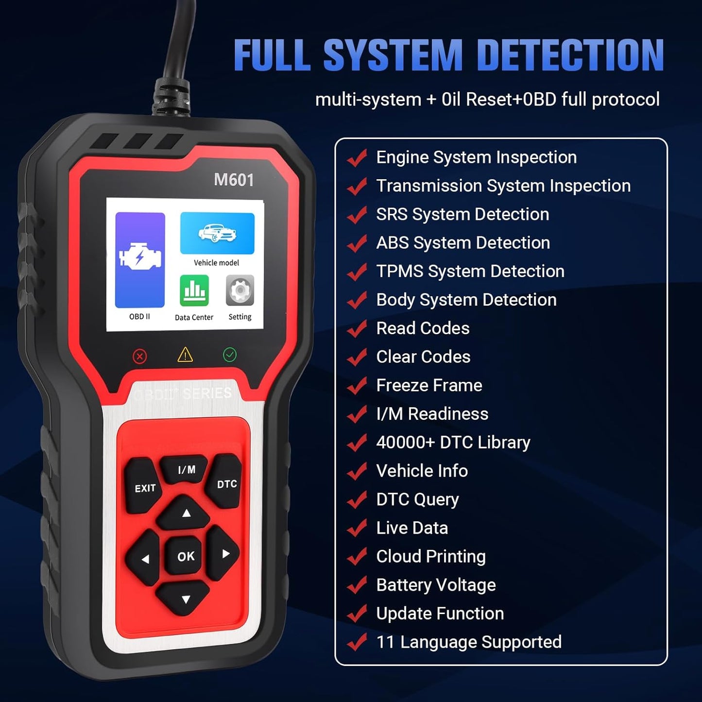 Enhanced OBD2 Scanner Diagnostic Tool - Enhanced Check Engine Code Reader with Reset, Full OBDII Functions & Live Data for All OBDII Cars 1996+,Home/DIY Scanner for car