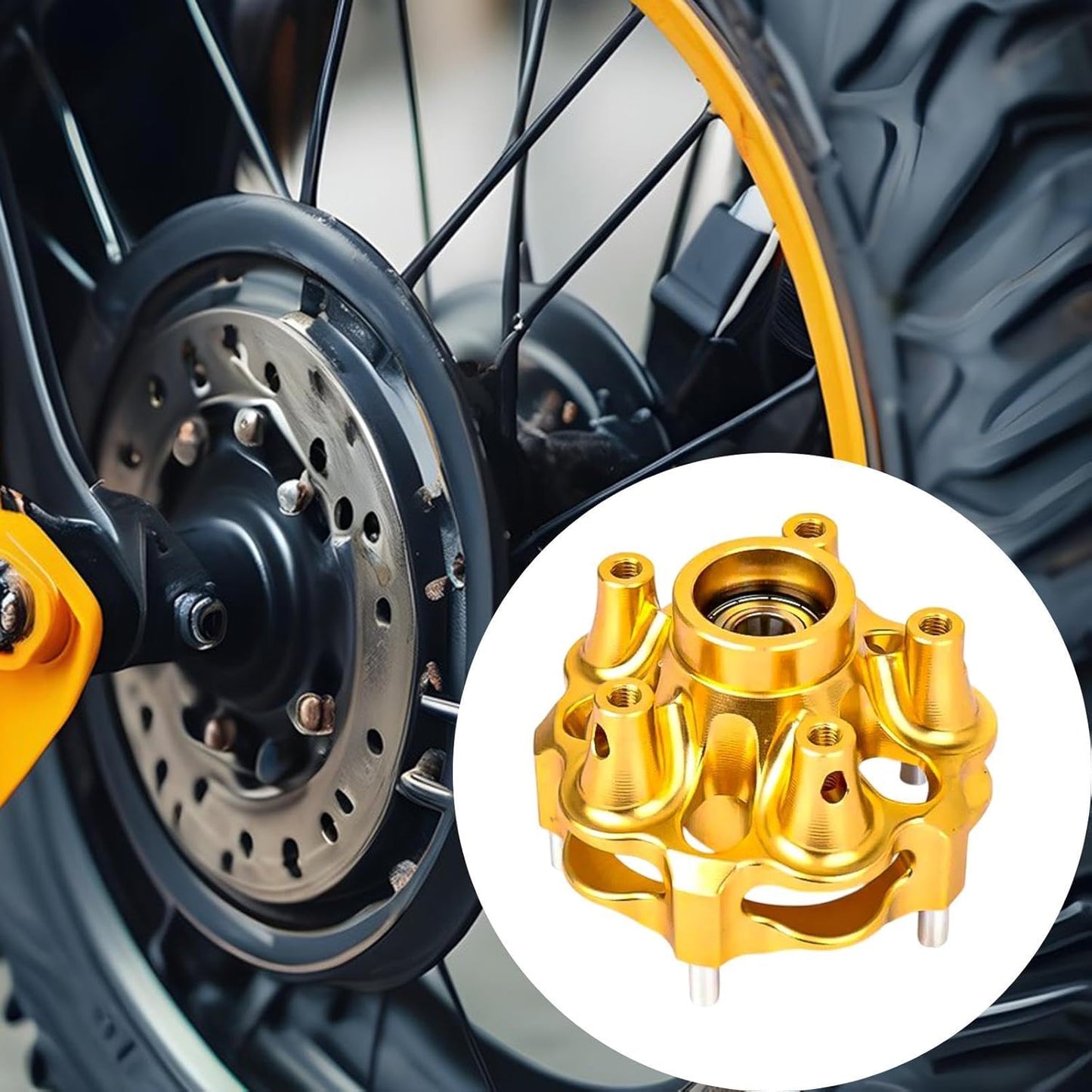 YIJU Front Brake Disc Wheel Hub Front Wheel Hub Spare Part Motorcycle Accessories Motorcycle Portable Front Wheel Hub Bearing Stud, gold