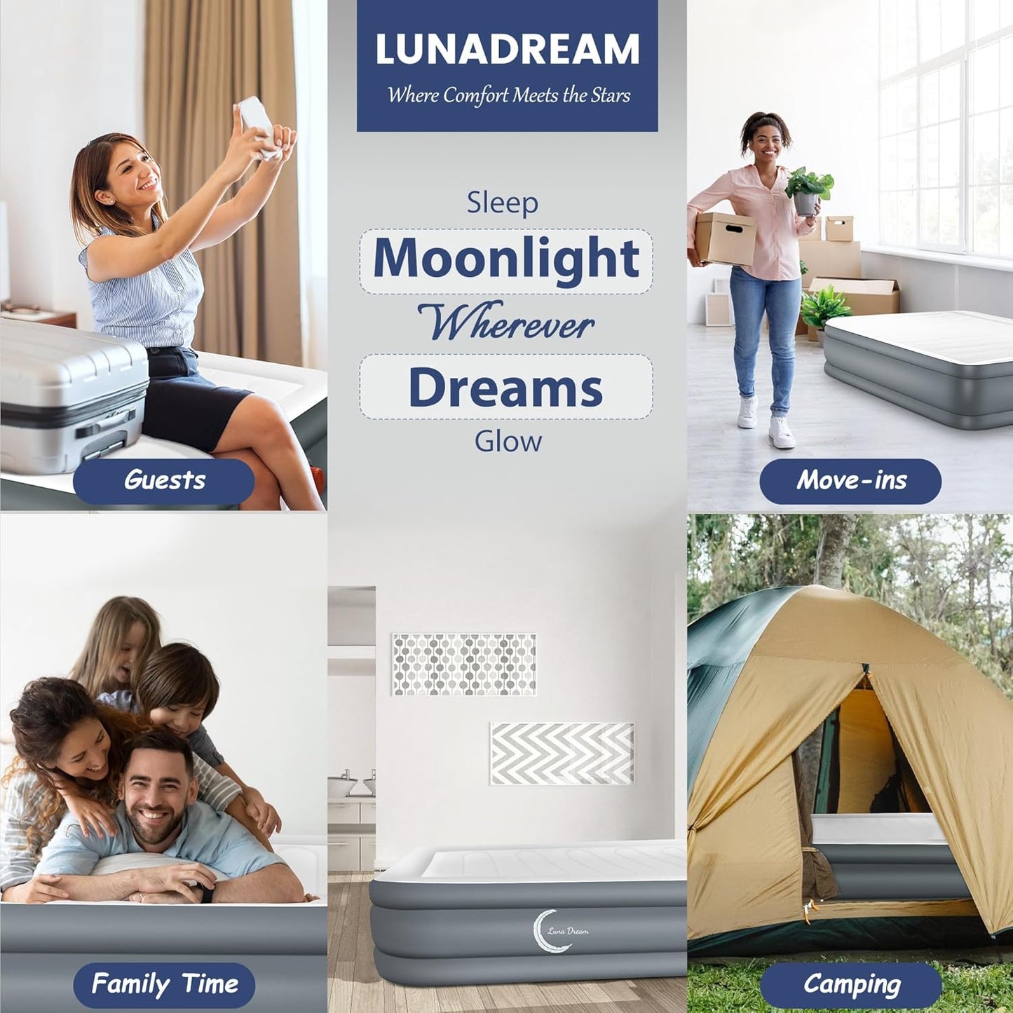 LunaDream Eclipse Series Twin Air Mattress with USB Rechargeable Built-in Pump, Wireless Inflatable Airbed, Durable Leakproof Design, Portable for Home & Camping