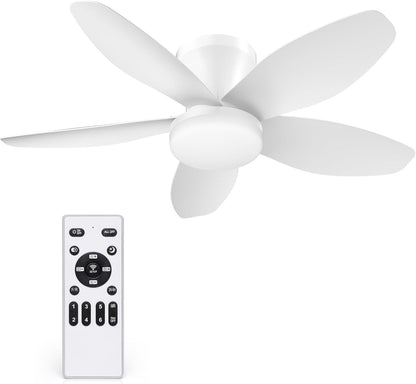 35 Inch Ceiling Fan with Lights and Remote Control, Quiet Modern Low Profile Fan Light with 6 Speeds, Dimmable LED, Reversible Blades for Bedroom Living Room Indoor/Outdoor, White