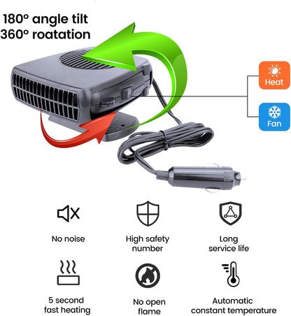 Car Heater, Portable Electronic Auto Fan Heater 12V 200W 2 in 1 Heating/Cooling Function Fast Heating Car Defrost Defogger For All 12V Car