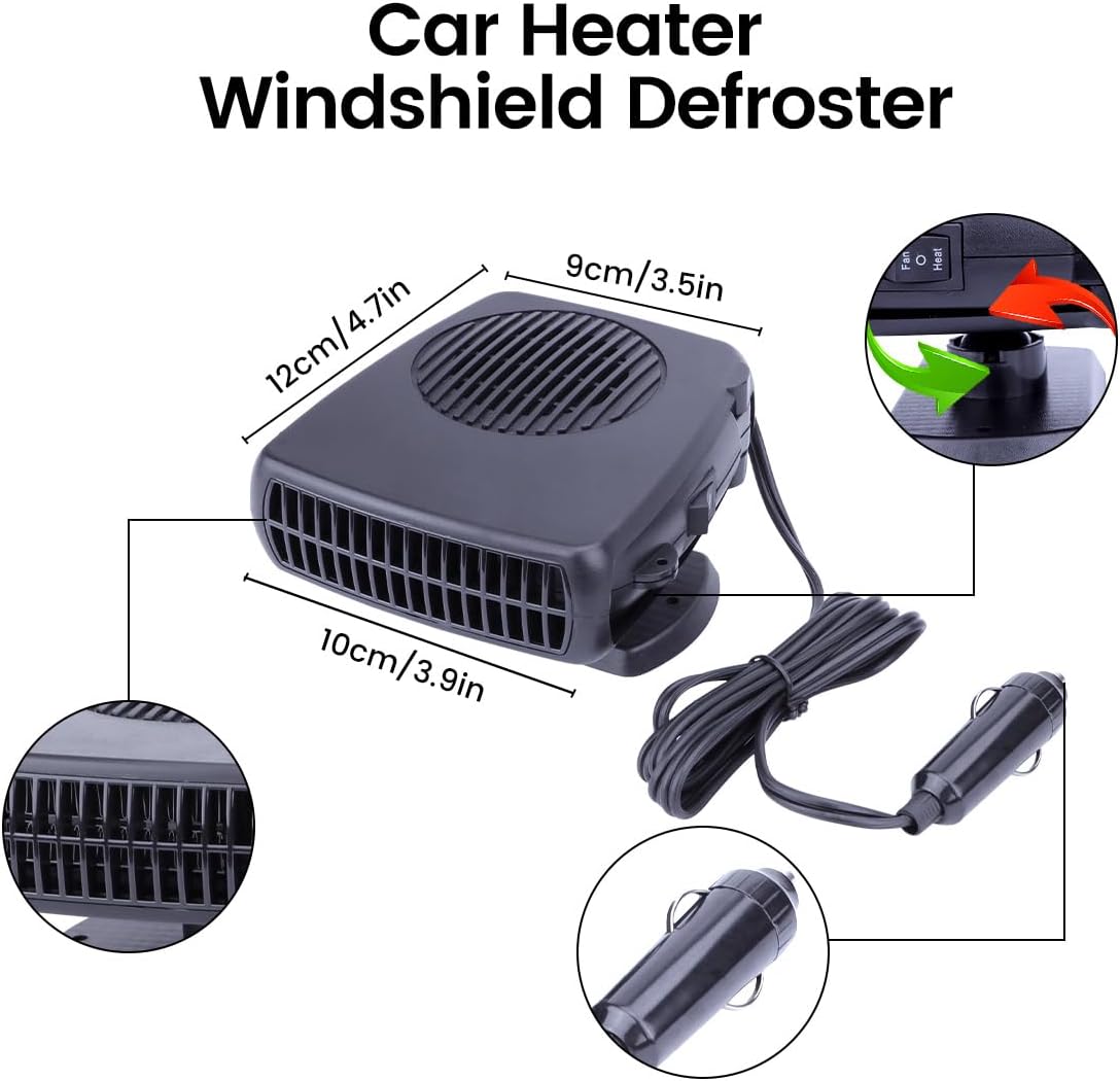Car Heater, Portable Electronic Auto Fan Heater 12V 200W 2 in 1 Heating/Cooling Function Fast Heating Car Defrost Defogger For All 12V Car