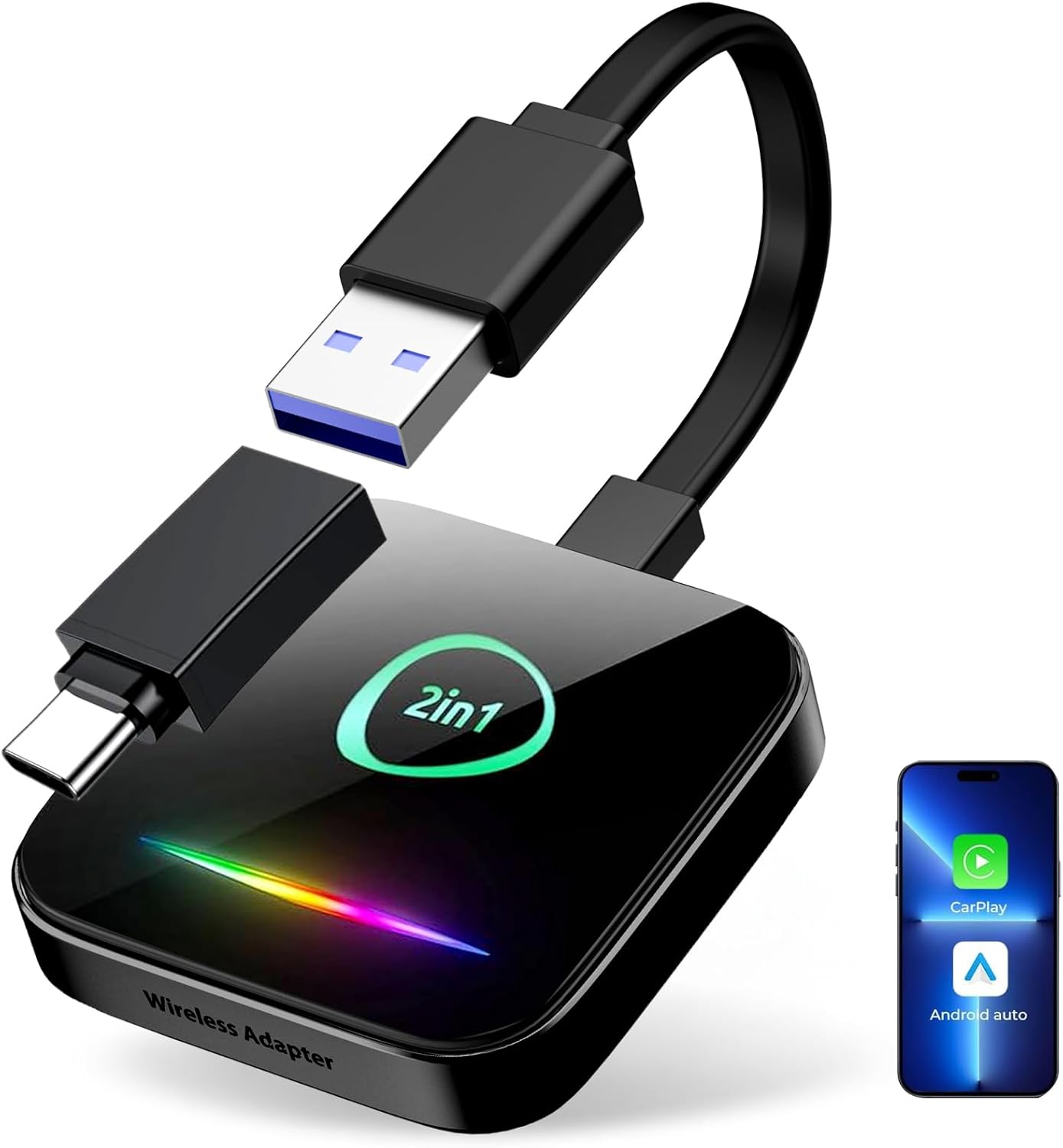 Wireless CarPlay Adapter & Android Auto Dongle – Plug & Play, Converts Wired to Wireless, Fast & Stable Connection, Compatible with iPhone iOS 10+, Android 11+ & 800+ Car Models (2016 & Newer)