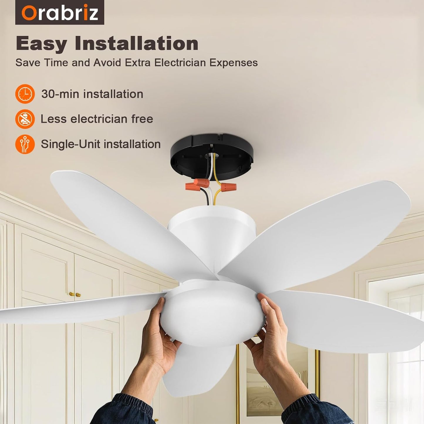 35 Inch Ceiling Fan with Lights and Remote Control, Quiet Modern Low Profile Fan Light with 6 Speeds, Dimmable LED, Reversible Blades for Bedroom Living Room Indoor/Outdoor, White