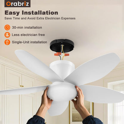 35 Inch Ceiling Fan with Lights and Remote Control, Quiet Modern Low Profile Fan Light with 6 Speeds, Dimmable LED, Reversible Blades for Bedroom Living Room Indoor/Outdoor, White