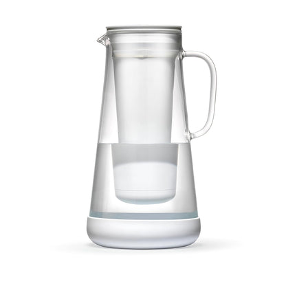 LifeStraw Home Water Pitcher, 7-Cup, White, Glass with Silicone Base, White, for Everyday Protection Against Bacteria, Parasites, Microplastics, Lead, Mercury, PFAS and a Variety of Chemicals