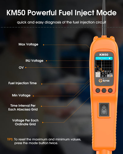 KZYEE KM50 (Upgrade of KM10) Power Circuit Probe Kit - 12V/24V Automotive Circuit Tester Current Probe with AC/DC Voltage/Resistance/Diode/Frequency/Duty Cycle/Fuel Injection, Activate Component
