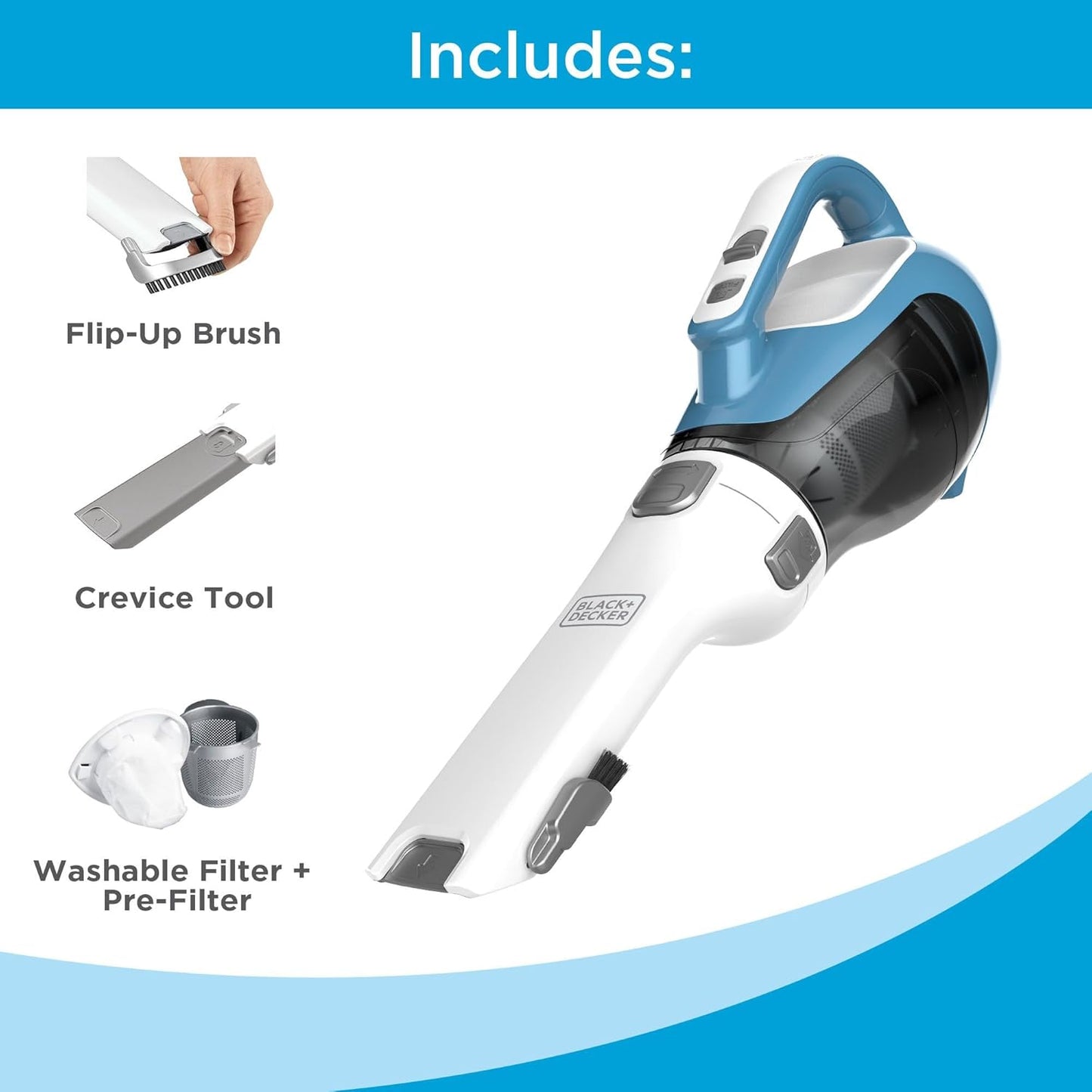 BLACK+DECKER dustbuster AdvancedClean Cordless Handheld Vacuum, Compact Home and Car Vacuum with Crevice Tool