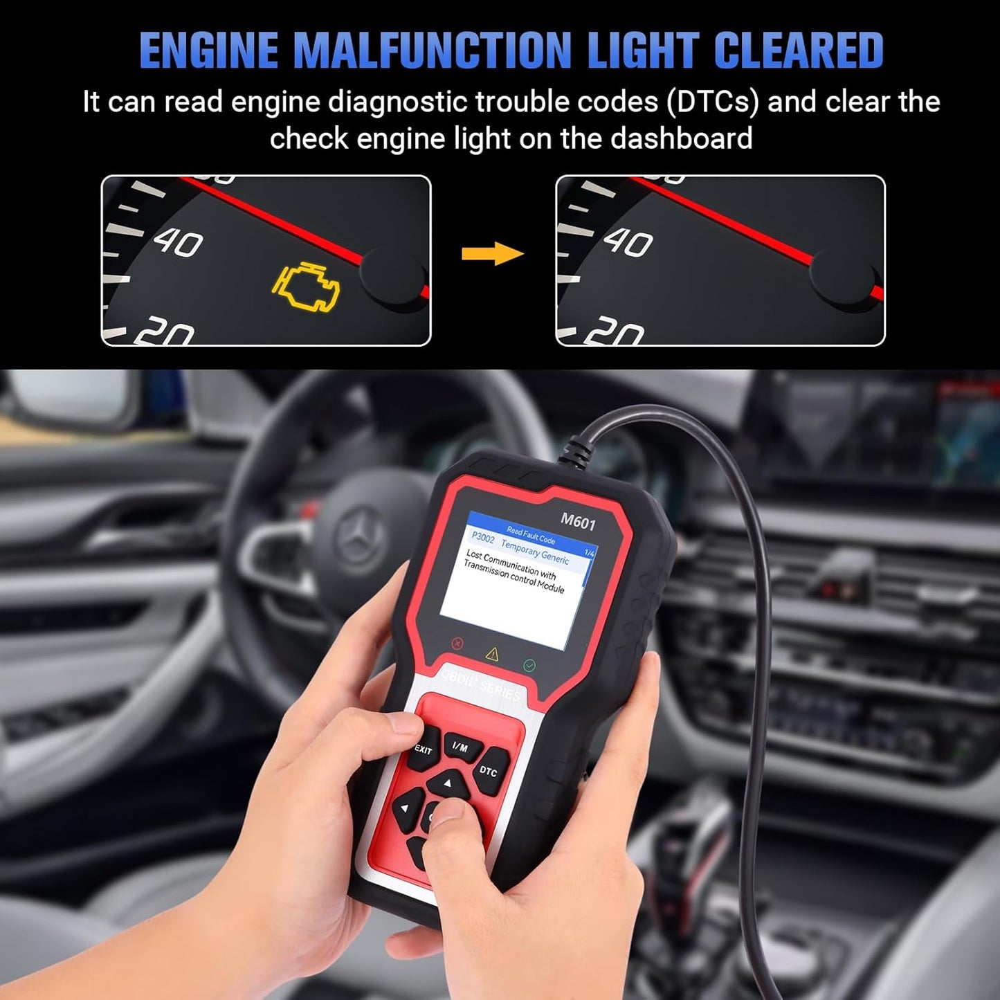 Enhanced OBD2 Scanner Diagnostic Tool - Enhanced Check Engine Code Reader with Reset, Full OBDII Functions & Live Data for All OBDII Cars 1996+，Home/DIY Scanner for car