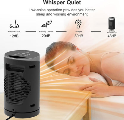 Space Heater, WINHL Small Portable Electric Heaters for Indoor Use with Thermostat and Remote, 70°Oscillation, 12H Timer, 5 Modes, 1500W PTC Ceramic Fast Safety Heat for Office Bedroom Home