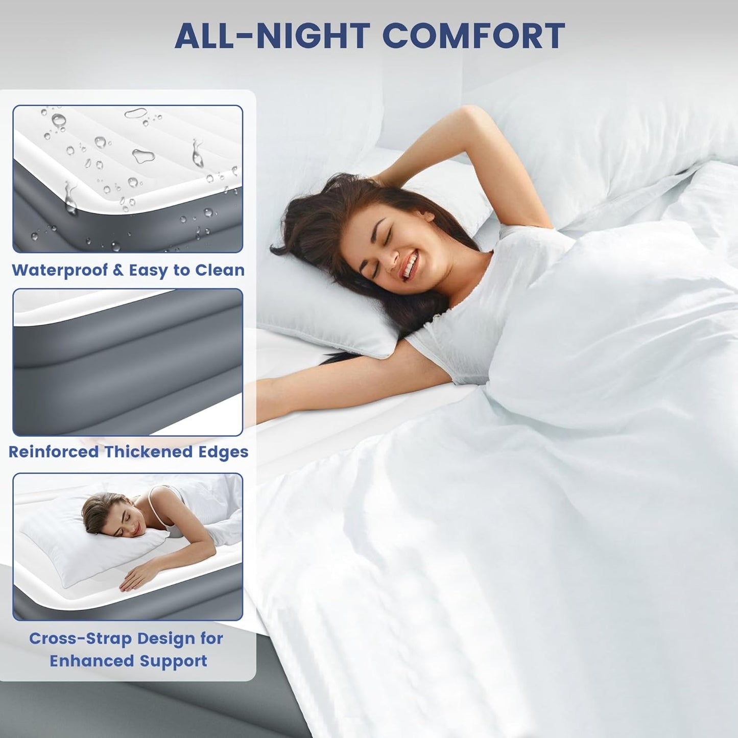 LunaDream Eclipse Series Twin Air Mattress with USB Rechargeable Built-in Pump, Wireless Inflatable Airbed, Durable Leakproof Design, Portable for Home & Camping