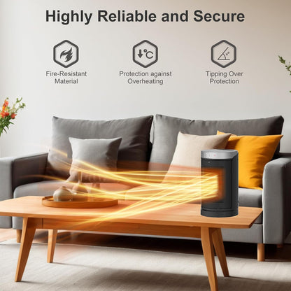 Space Heater, WINHL Small Portable Electric Heaters for Indoor Use with Thermostat and Remote, 70°Oscillation, 12H Timer, 5 Modes, 1500W PTC Ceramic Fast Safety Heat for Office Bedroom Home