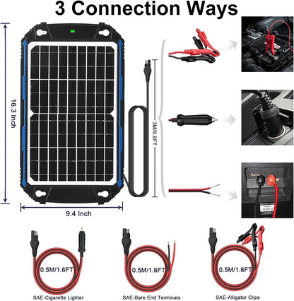 UNER POWER Waterproof 12W 12V Solar Battery Charger & Maintainer Pro, Built-in UltraSmart MPPT Charge Controller, 12 Volt Solar Panel Trickle Charging Kits for Car Automotive Boat Marine RV Trailer