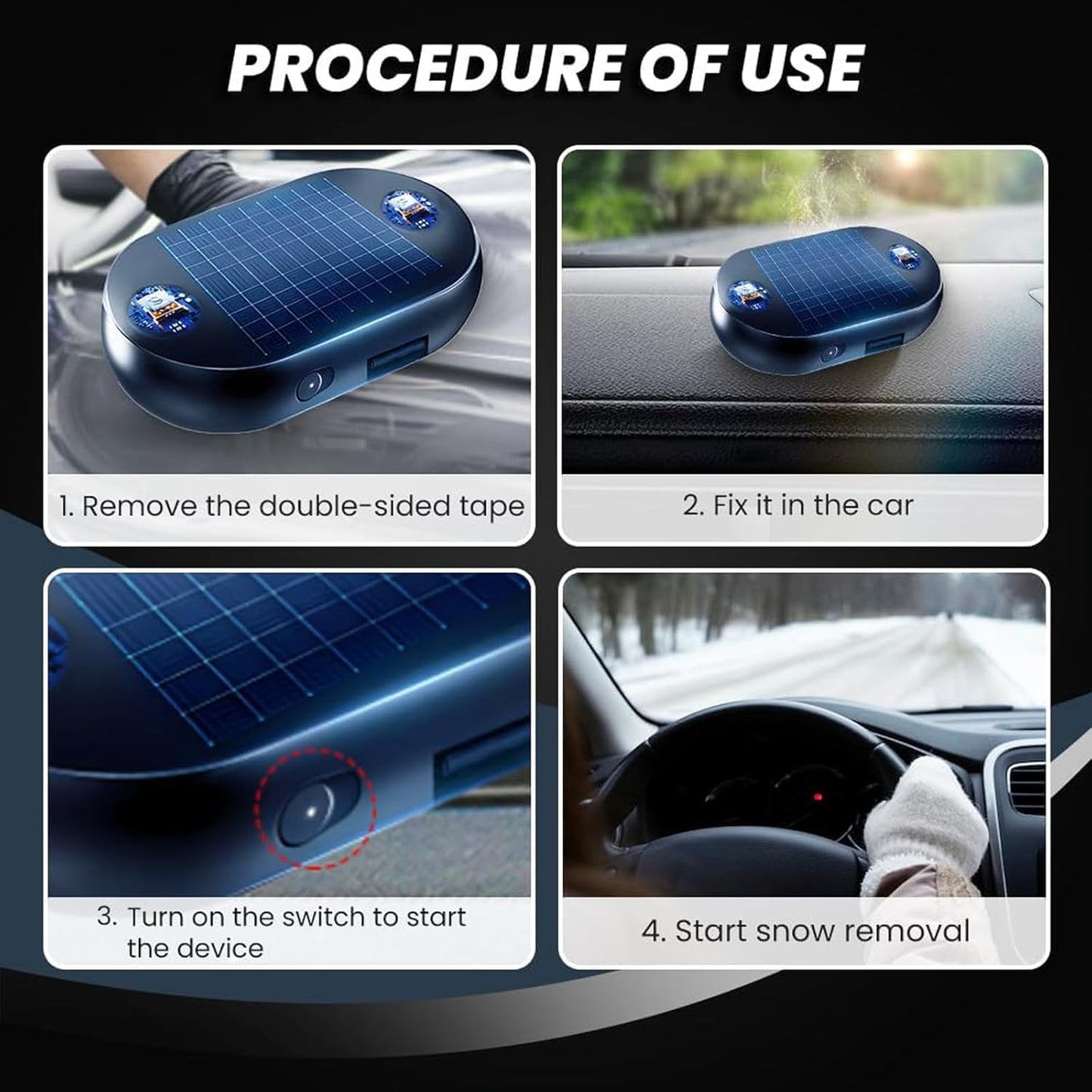 4pcs AntiFreeze Electromagnetic Car Snow Removal Device, Solar Electromagnetic Car Snow Removal Device, Portable Ca r Defroster,Fast and Efficient Vehicle Microwave Deicing Instrument for Ice Scraping