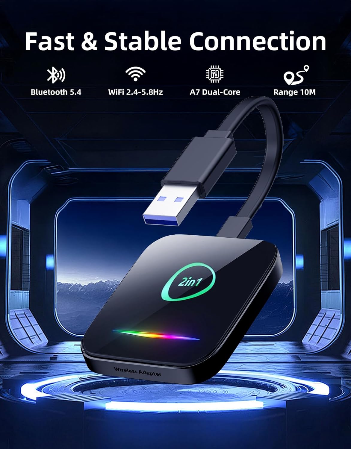 Wireless CarPlay Adapter & Android Auto Dongle – Plug & Play, Converts Wired to Wireless, Fast & Stable Connection, Compatible with iPhone iOS 10+, Android 11+ & 800+ Car Models (2016 & Newer)