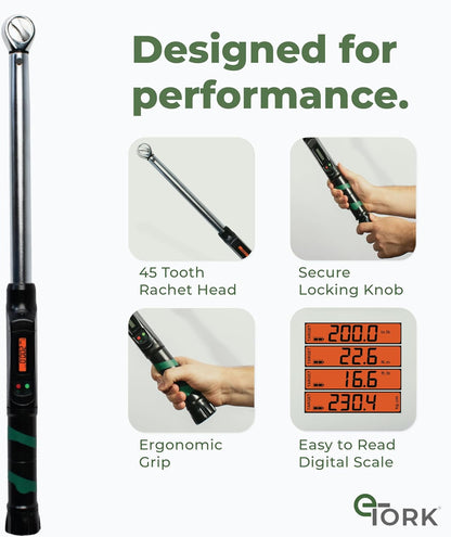 Digital Torque Wrench - 1/2" Drive (25-250 ft-lb) Precision Torque Tool - Electronic Scale & Click-Style Design, Mechanic's Tool for Automotive, Motorcycle, & Bike Maintenance