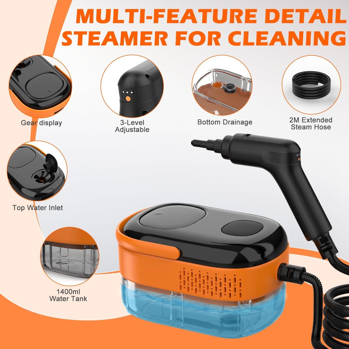 Steam Cleaner for Home & Car-Portable Handheld Steamer for Cleaning with 3-Level Handle, 15s Heat-Up, Large Tank, 16 Accessories - Clean Grease, Grout, Tile, Floor, Couch, Dirt, Furniture