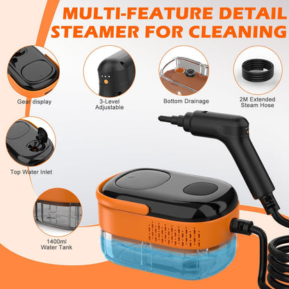 Steam Cleaner for Home & Car-Portable Handheld Steamer for Cleaning with 3-Level Handle, 15s Heat-Up, Large Tank, 16 Accessories - Clean Grease, Grout, Tile, Floor, Couch, Dirt, Furniture