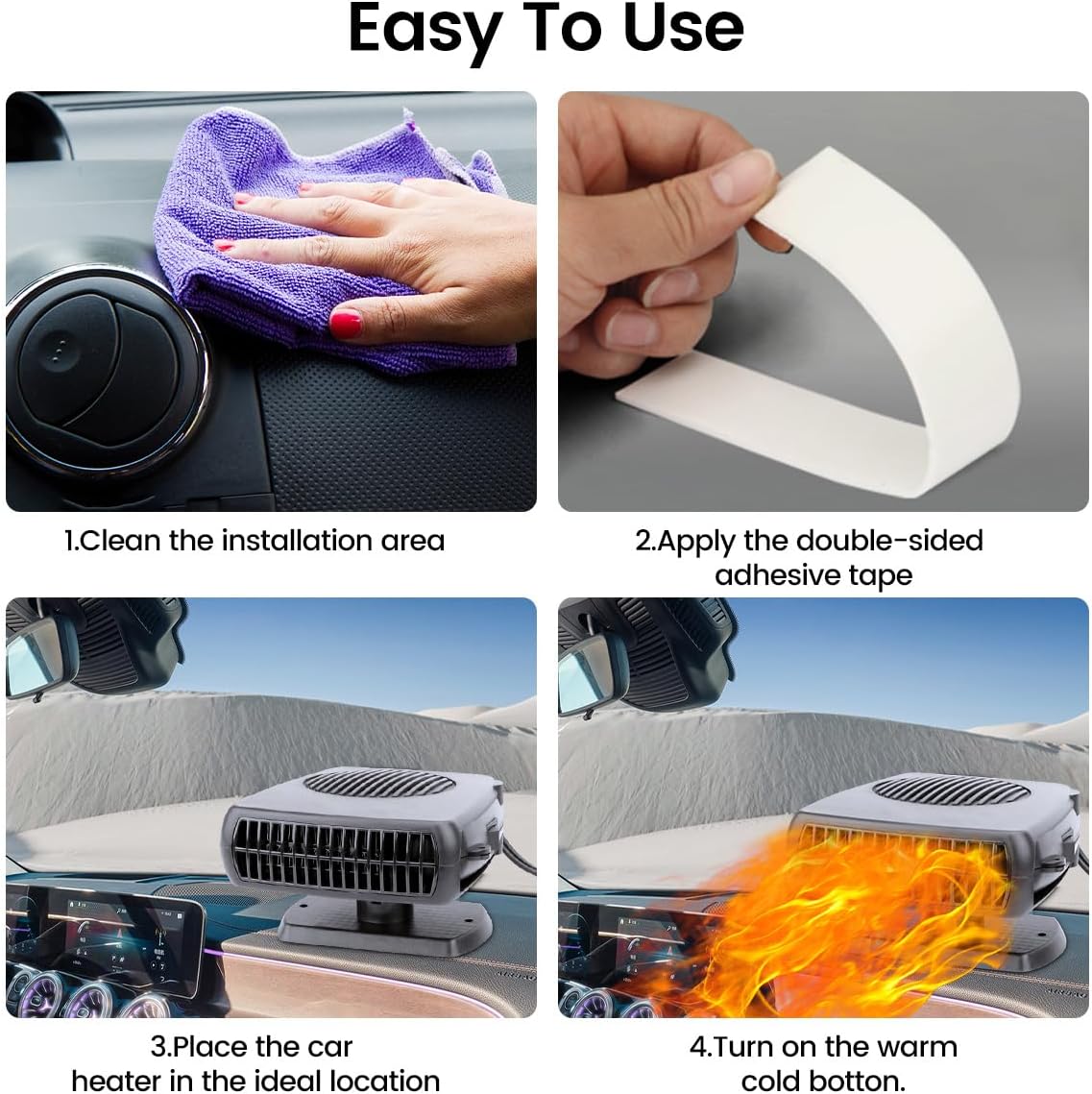Car Heater, Portable Electronic Auto Fan Heater 12V 200W 2 in 1 Heating/Cooling Function Fast Heating Car Defrost Defogger For All 12V Car