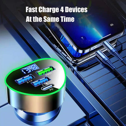 4 in 1 Multi Port USB C Car Phone Charger Adapter with Voltage Display, QC4.0/PPS/AFC Super Fast Cigarette Lighter USB Charge with Volt Meter for iPhone Galaxy Android Phones
