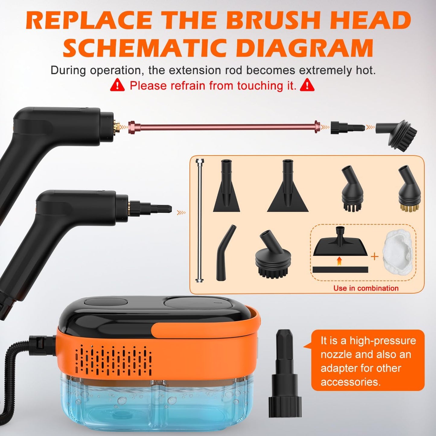 Steam Cleaner for Home & Car-Portable Handheld Steamer for Cleaning with 3-Level Handle, 15s Heat-Up, Large Tank, 16 Accessories - Clean Grease, Grout, Tile, Floor, Couch, Dirt, Furniture