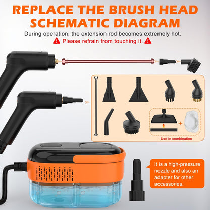 Steam Cleaner for Home & Car-Portable Handheld Steamer for Cleaning with 3-Level Handle, 15s Heat-Up, Large Tank, 16 Accessories - Clean Grease, Grout, Tile, Floor, Couch, Dirt, Furniture