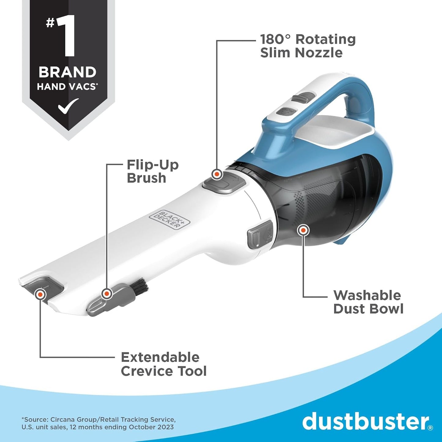 BLACK+DECKER dustbuster AdvancedClean Cordless Handheld Vacuum, Compact Home and Car Vacuum with Crevice Tool