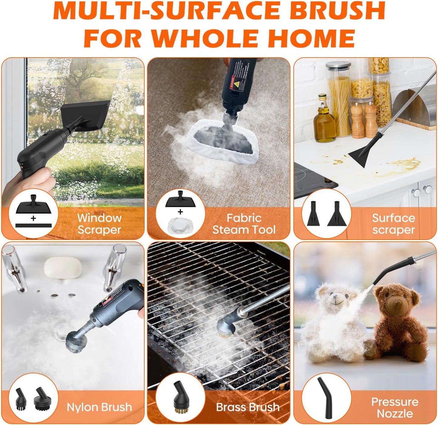 Steam Cleaner for Home & Car-Portable Handheld Steamer for Cleaning with 3-Level Handle, 15s Heat-Up, Large Tank, 16 Accessories - Clean Grease, Grout, Tile, Floor, Couch, Dirt, Furniture