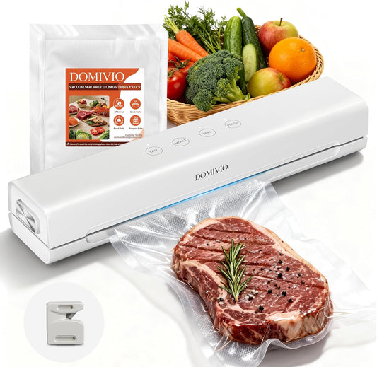 Vacuum Sealer Machine for Food, 4-in-1 Food Saver with 20 Vacuum Sealer Bags (20x30cm) – Dry & Moist Modes, Fast Food Sealing Machine for Freshness & Storage, Compact Design for Home Kitchen (White)