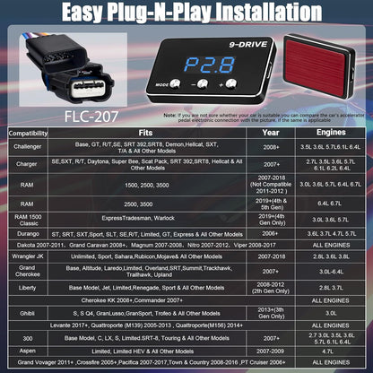 Throttle Response Controller 9 Drive Mode, 9 Drive Throttle Controller Automotive Electronic Acceleration Controller Compatible with Dodge Challenger Ram Cherokee KK Wrangler JK Maserati Ghibli