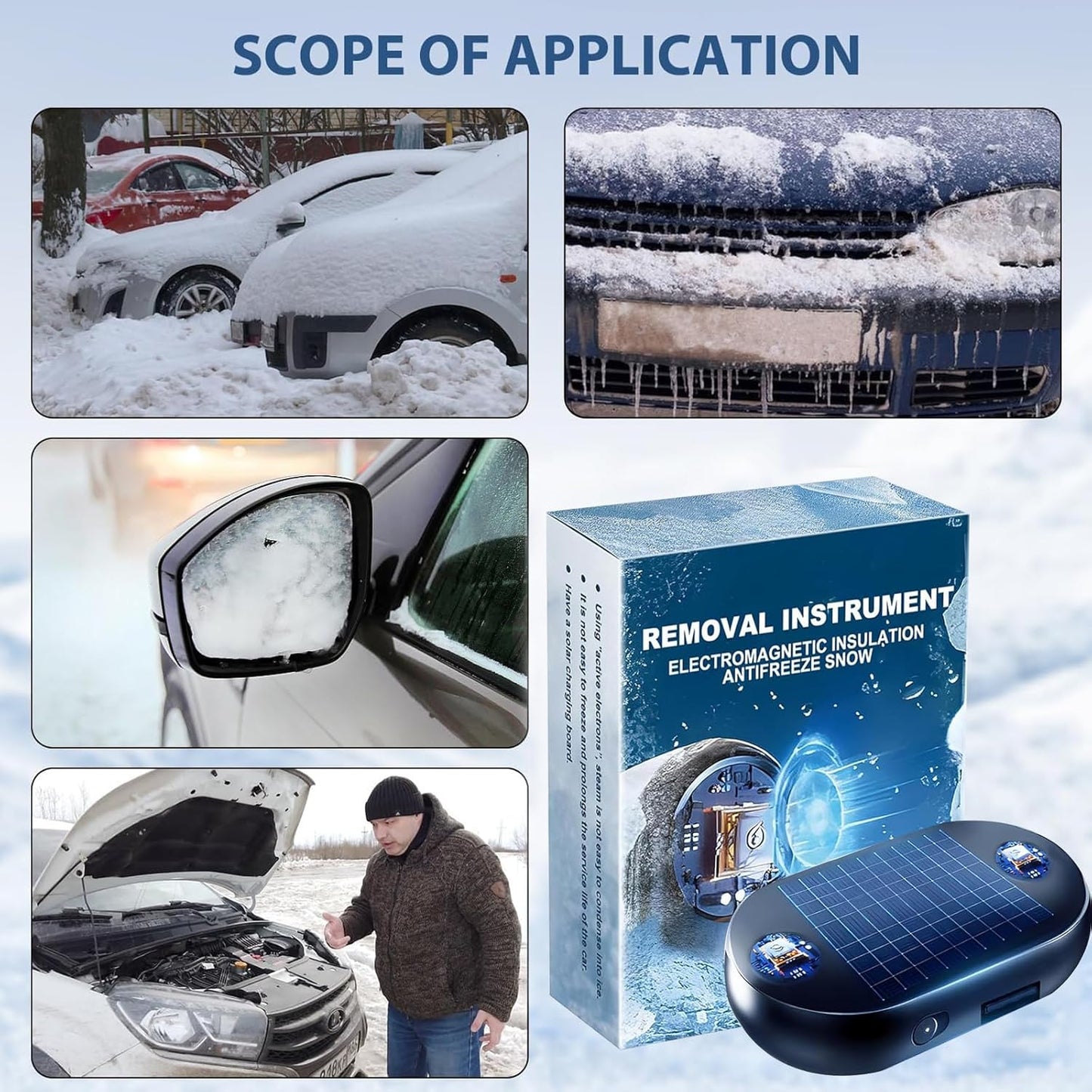 4pcs AntiFreeze Electromagnetic Car Snow Removal Device, Solar Electromagnetic Car Snow Removal Device, Portable Ca r Defroster,Fast and Efficient Vehicle Microwave Deicing Instrument for Ice Scraping