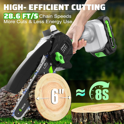 Mini Chainsaw Cordless,6 Inch Portable Electric Chainsaw with Automatic Oiler/Security Lock/Battery Powered Small Handheld Saw for Trees Branches Trimming,Wood Cutting, Gifts for Men Women