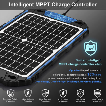 UNER POWER Waterproof 12W 12V Solar Battery Charger & Maintainer Pro, Built-in UltraSmart MPPT Charge Controller, 12 Volt Solar Panel Trickle Charging Kits for Car Automotive Boat Marine RV Trailer